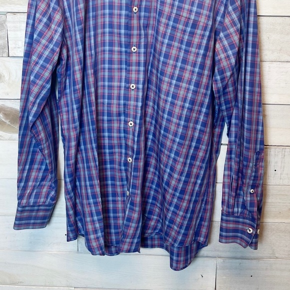 Peter Millar Plaid Button Up Shirt Mens Size Large Blue Pink Pocket - Picture 3 of 11